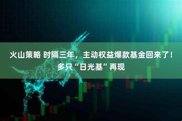 火山策略 时隔三年，主动权益爆款基金回来了！多只“日光基”再现